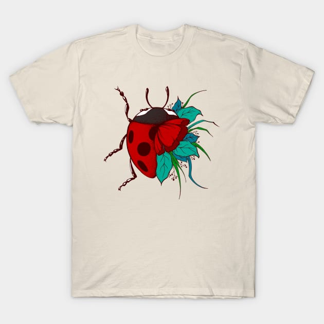 lady bug flower T-Shirt by Mako Design 